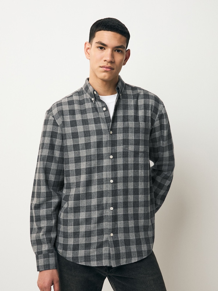 Grey Brushed Check Long Sleeve Shirt - Image 1 of 10