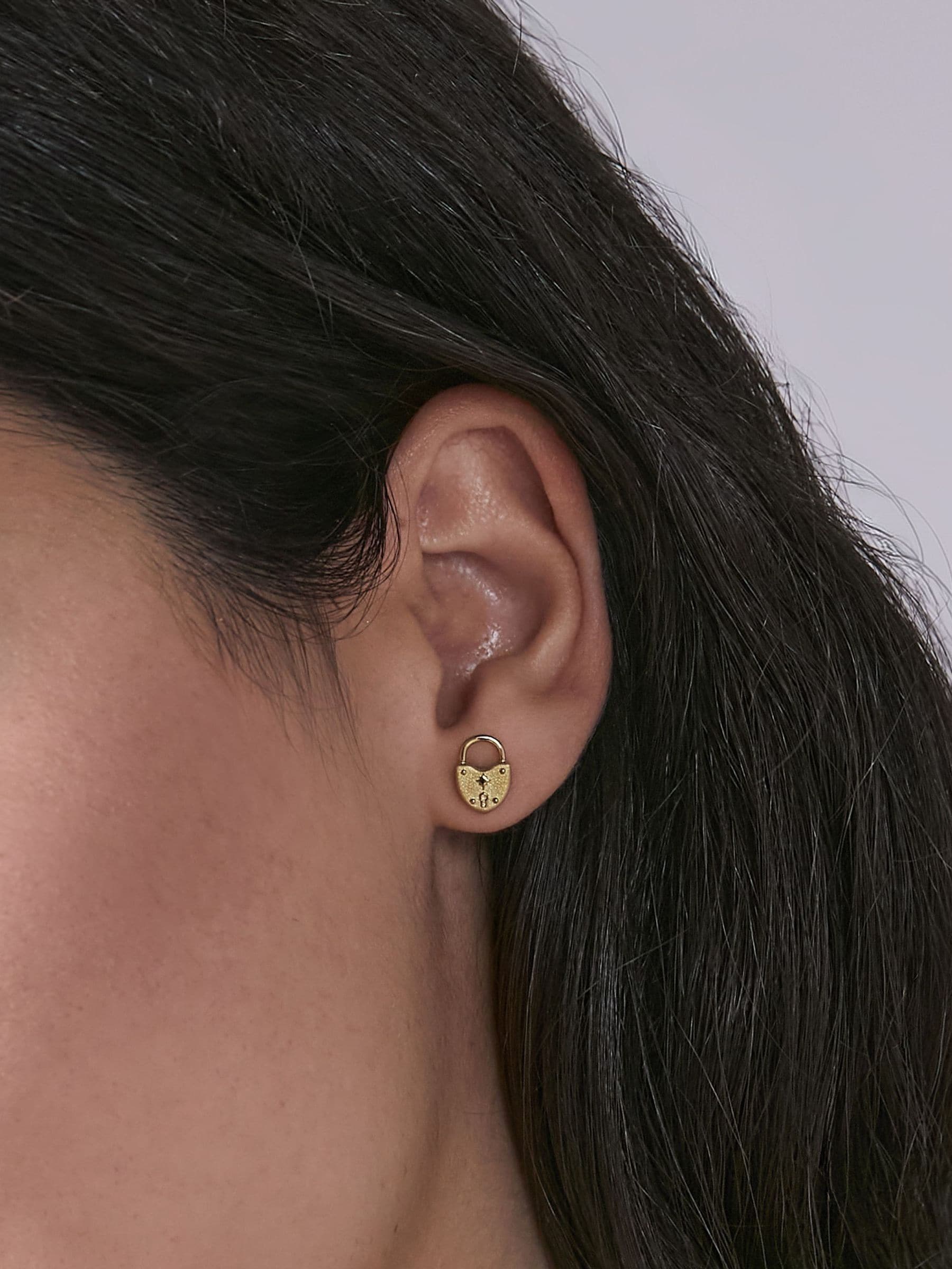 Olivia Burton Gold IP Stud Lock Heart Earrings - Image 3