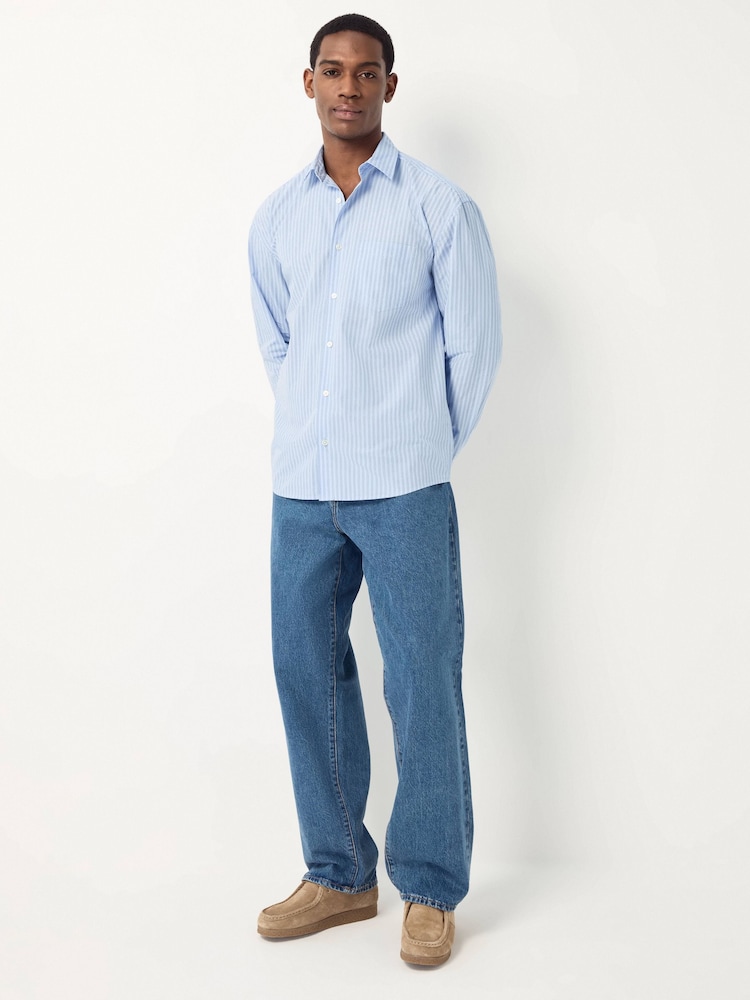 Blue Stripe Poplin Long Sleeve Oxford 100% Cotton Shirt - Image 2 of 9 Blue Stripe Poplin Long Sleeve Oxford 100% Cotton Shirt - Image 2 of 9