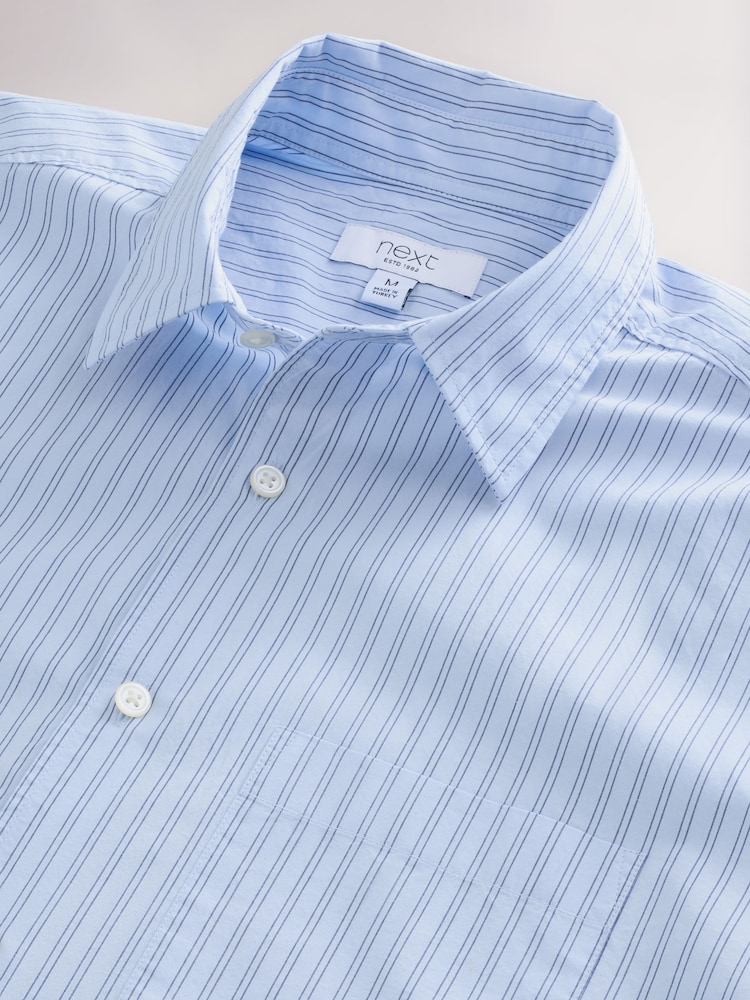 Blue Stripe Poplin Long Sleeve Oxford 100% Cotton Shirt - Image 3 of 3