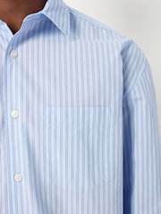 Blue Stripe Poplin Long Sleeve Oxford 100% Cotton Shirt - Image 4 of 9