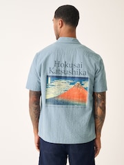Blue 100% Cotton Hokusai Printed Short Sleeve Shirt - Image 1 of 6