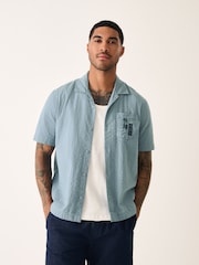 Blue 100% Cotton Hokusai Printed Short Sleeve Shirt - Image 3 of 6