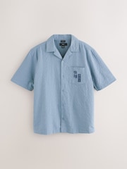 Blue 100% Cotton Hokusai Printed Short Sleeve Shirt - Image 7 of 10