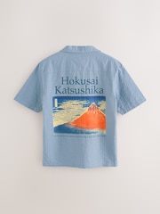 Blue 100% Cotton Hokusai Printed Short Sleeve Shirt - Image 8 of 10