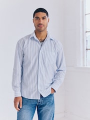 White Stripe Poplin Long Sleeve Oxford 100% Cotton Shirt - Image 1 of 10