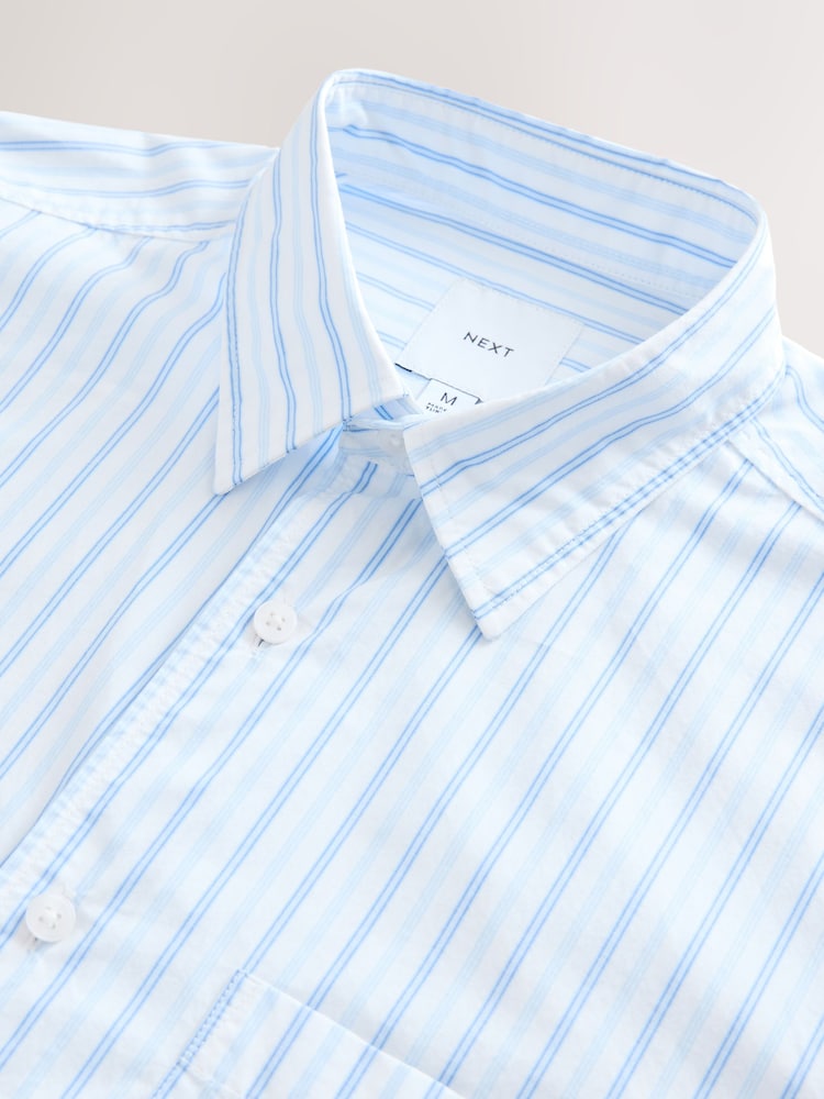 White Stripe Poplin Long Sleeve Oxford 100% Cotton Shirt - Image 10 of 10