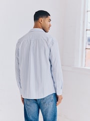 White Stripe Poplin Long Sleeve Oxford 100% Cotton Shirt - Image 2 of 10