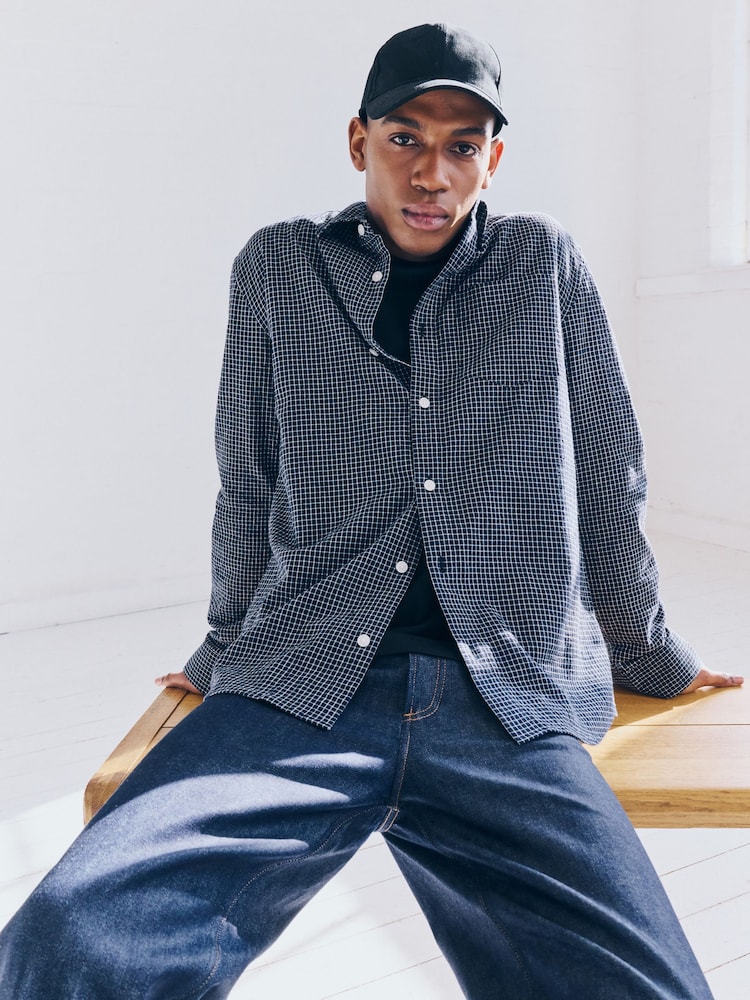Navy Blue Check Long Sleeve Shirt - Image 1 of 10