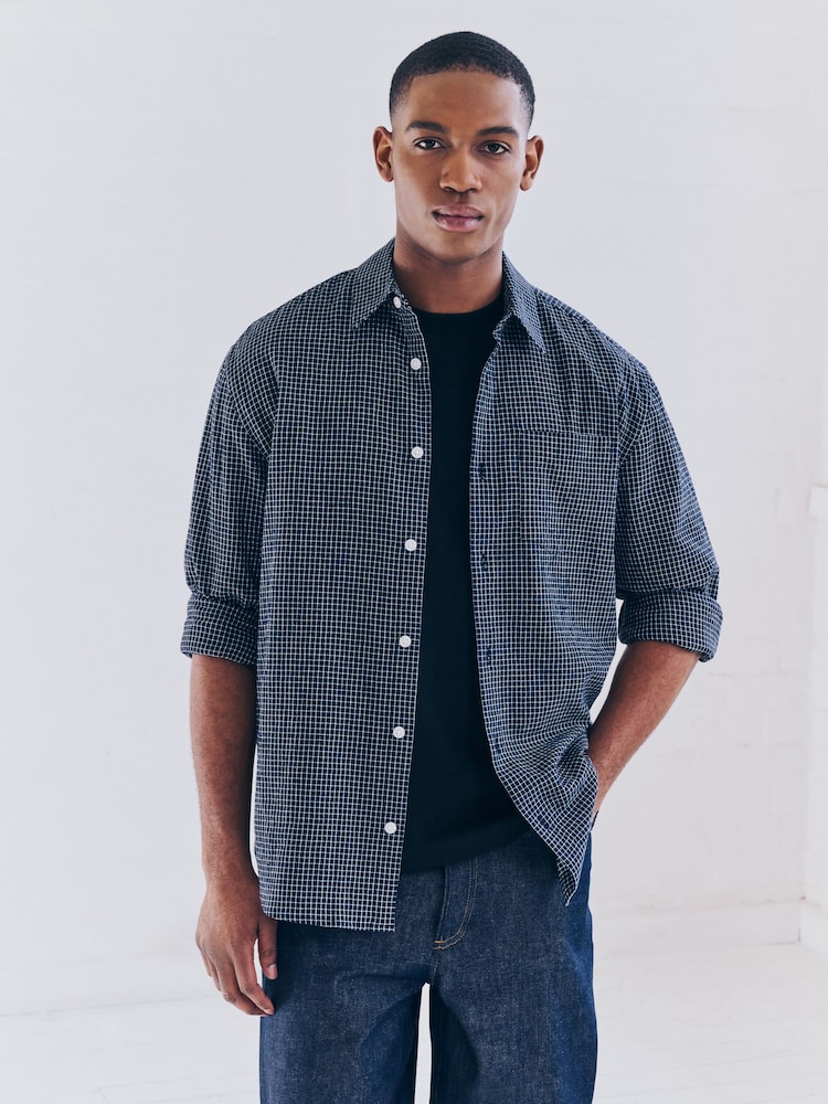 Navy Blue Check Long Sleeve Shirt - Image 2 of 10