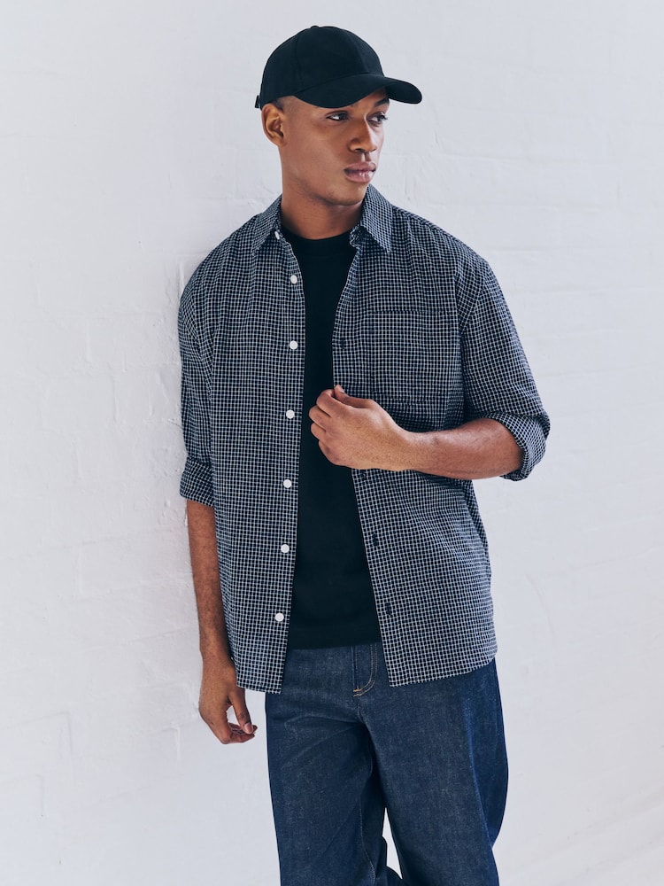 Navy Blue Check Long Sleeve Shirt - Image 3 of 10