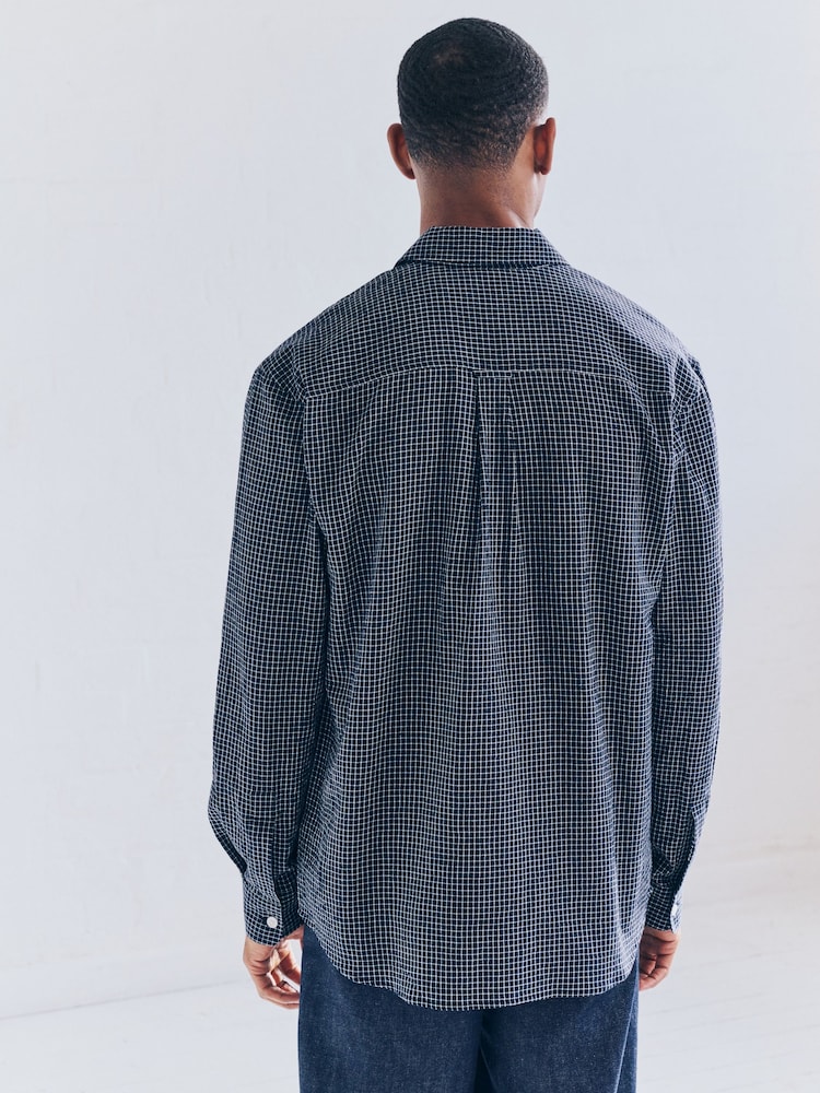Navy Blue Check Long Sleeve Shirt - Image 5 of 10