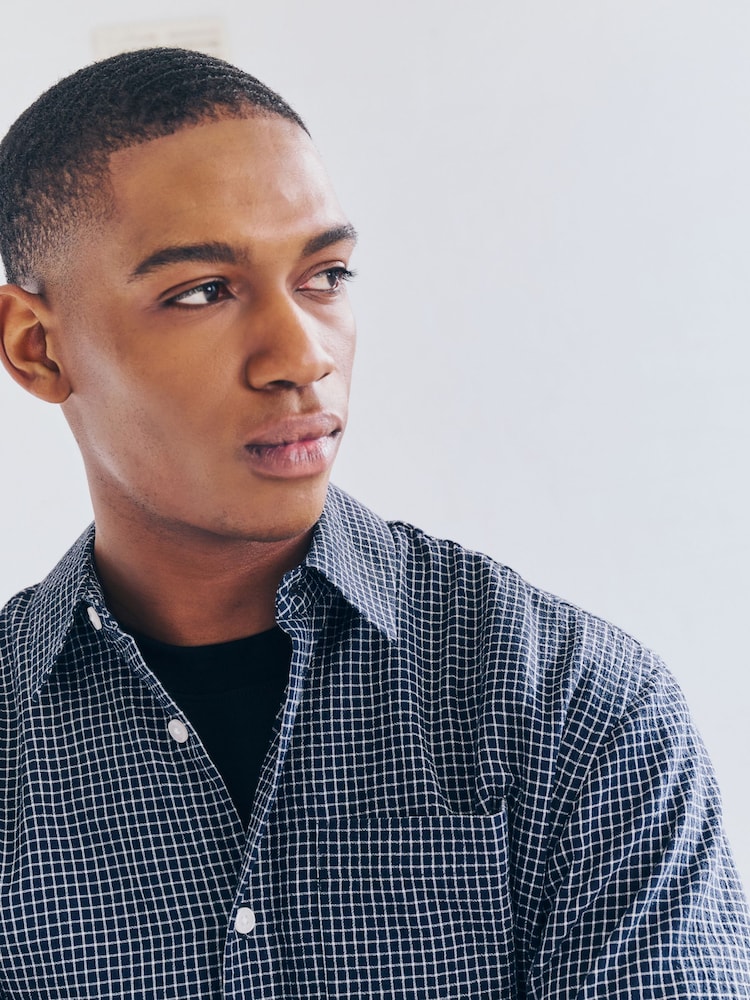 Navy Blue Check Long Sleeve Shirt - Image 6 of 10