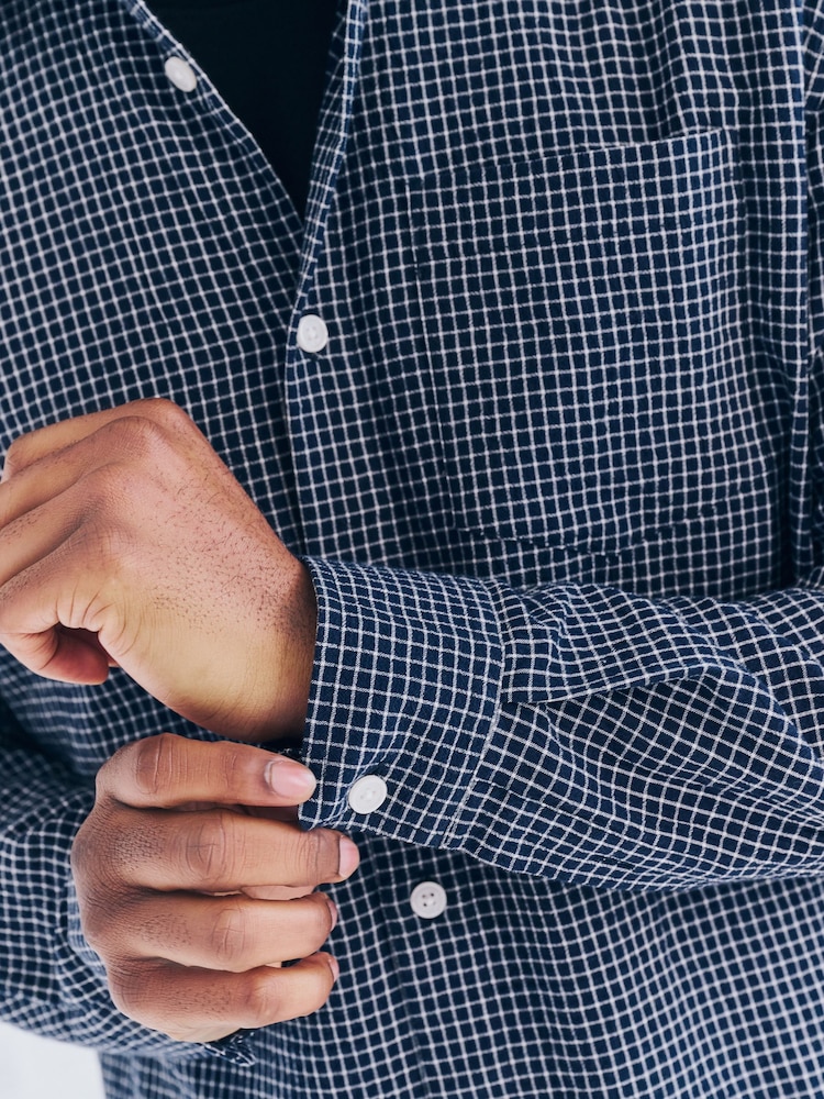Navy Blue Check Long Sleeve Shirt - Image 7 of 10