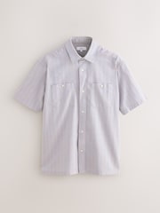 Pink Textured Stripe Short Sleeve 100% Cotton Shirt - Image 1 of 3