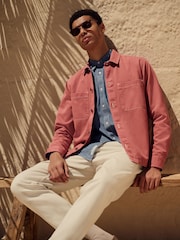Clay Red 100% Cotton Contrast Stitch Shacket Jacket - Image 1 of 8
