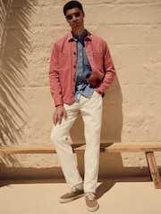 Clay Red 100% Cotton Contrast Stitch Shacket Jacket - Image 2 of 8