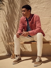 Clay Red 100% Cotton Contrast Stitch Shacket Jacket - Image 3 of 8