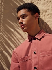 Clay Red 100% Cotton Contrast Stitch Shacket Jacket - Image 4 of 8