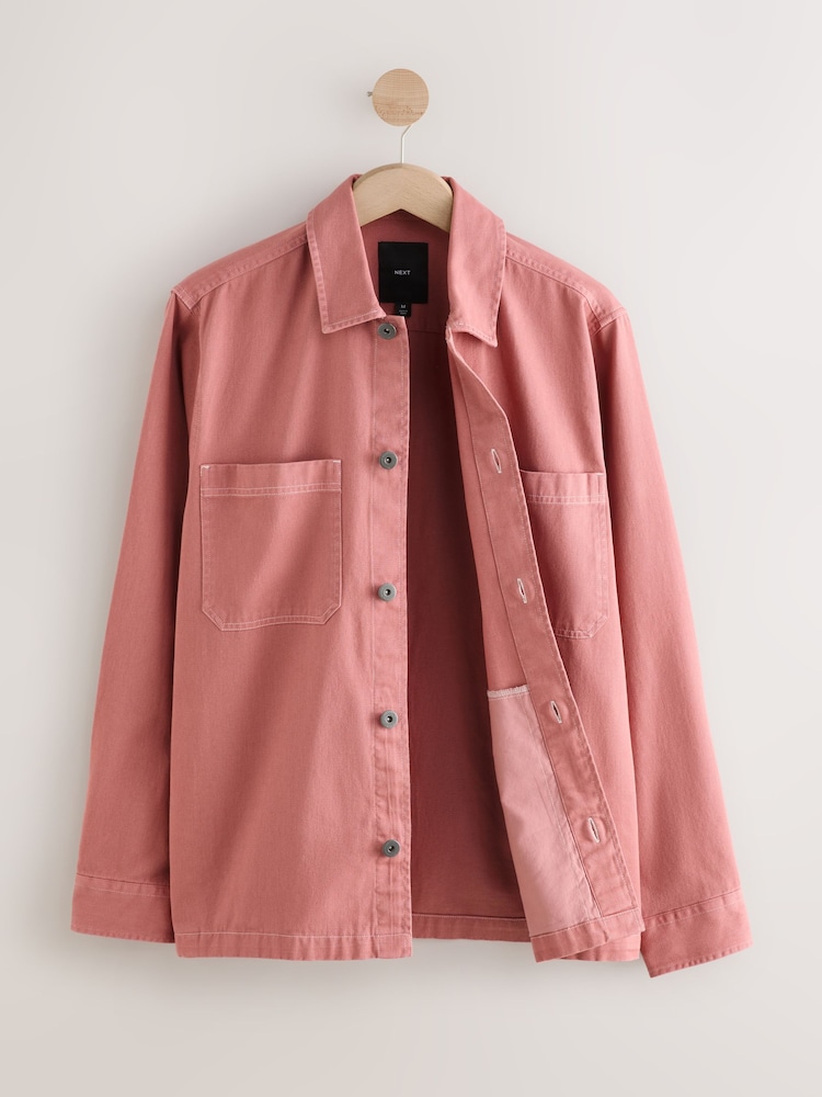 Clay Red 100% Cotton Contrast Stitch Shacket Jacket - Image 5 of 8