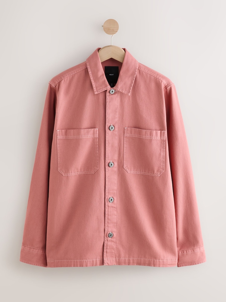 Clay Red 100% Cotton Contrast Stitch Shacket Jacket - Image 6 of 8