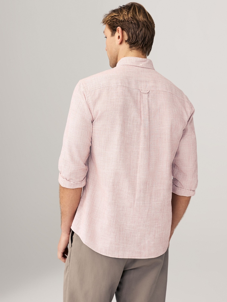 Red/White Textured Long Sleeve 100% Cotton Shirt - Image 3 of 9