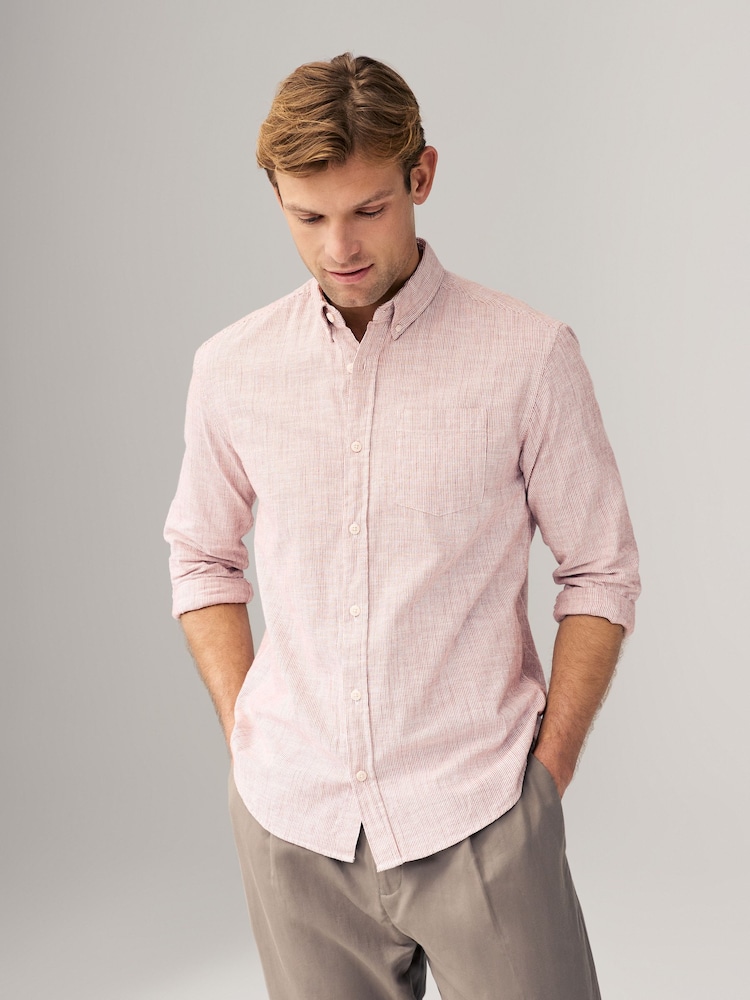 Red/White Textured Long Sleeve 100% Cotton Shirt - Image 4 of 9