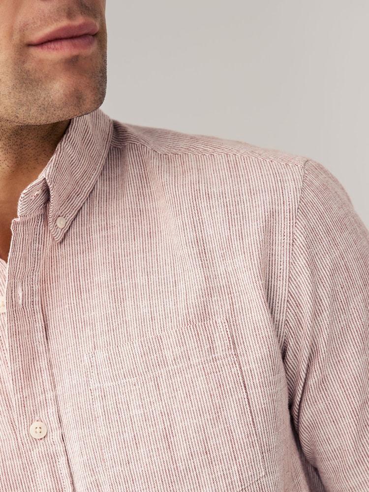 Red/White Textured Long Sleeve 100% Cotton Shirt - Image 5 of 9
