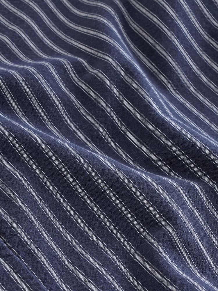 Donkerblauw - Stripe Cotton Long Sleeve 100% Cotton Shirt - Image 10 of 11