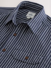 Navy Blue Stripe Cotton Long Sleeve 100% Cotton Shirt - Image 11 of 11