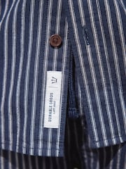 Navy Blue Stripe Cotton Long Sleeve 100% Cotton Shirt - Image 8 of 11