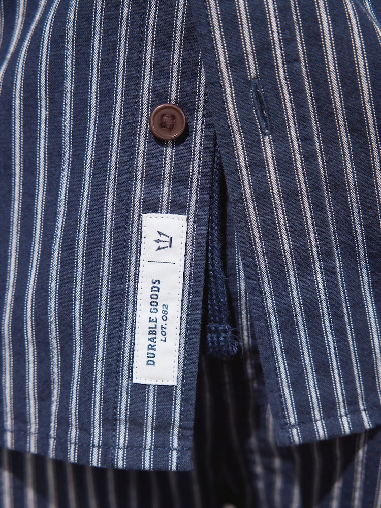 Donkerblauw - Stripe Cotton Long Sleeve 100% Cotton Shirt - Image 8 of 11
