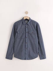 Navy Blue Stripe Cotton Long Sleeve 100% Cotton Shirt - Image 9 of 11
