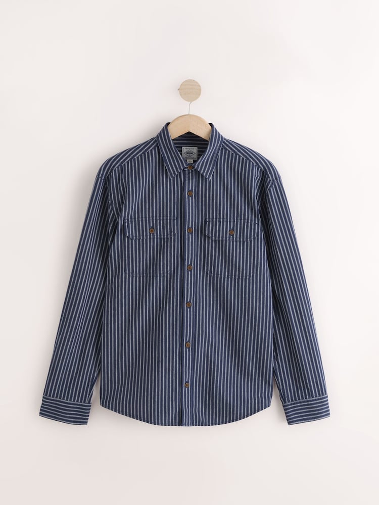 Donkerblauw - Stripe Cotton Long Sleeve 100% Cotton Shirt - Image 9 of 11