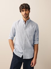Navy Blue Textured Long Sleeve 100% Cotton Shirt - Image 1 of 10
