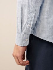Navy Blue Textured Long Sleeve 100% Cotton Shirt - Image 2 of 10