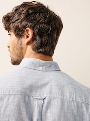 Navy Blue Textured Long Sleeve 100% Cotton Shirt - Image 4 of 10