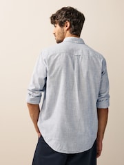 Navy Blue Textured Long Sleeve 100% Cotton Shirt - Image 5 of 10