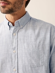 Navy Blue Textured Long Sleeve 100% Cotton Shirt - Image 6 of 10
