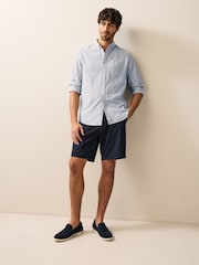 Navy Blue Textured Long Sleeve 100% Cotton Shirt - Image 7 of 10