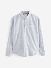 Navy Blue Textured Long Sleeve 100% Cotton Shirt - Image 8 of 10