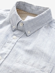 Navy Blue Textured Long Sleeve 100% Cotton Shirt - Image 9 of 10