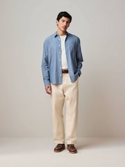 Blue Chambray Denim Stripe Long Sleeve 100% Cotton Shirt - Image 2 of 7