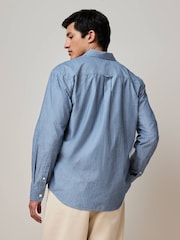 Blue Chambray Denim Stripe Long Sleeve 100% Cotton Shirt - Image 3 of 7