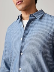 Blue Chambray Denim Stripe Long Sleeve 100% Cotton Shirt - Image 4 of 7