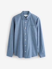 Blue Chambray Denim Stripe Long Sleeve 100% Cotton Shirt - Image 5 of 7
