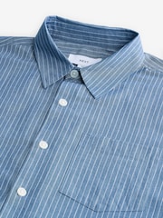 Blue Chambray Denim Stripe Long Sleeve 100% Cotton Shirt - Image 6 of 7
