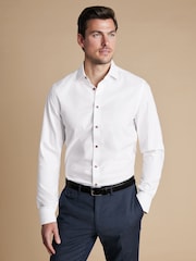Charles Tyrwhitt White Slim Fit Non-Iron Twill Printed Trim 100% Cotton Shirt - Image 1 of 6