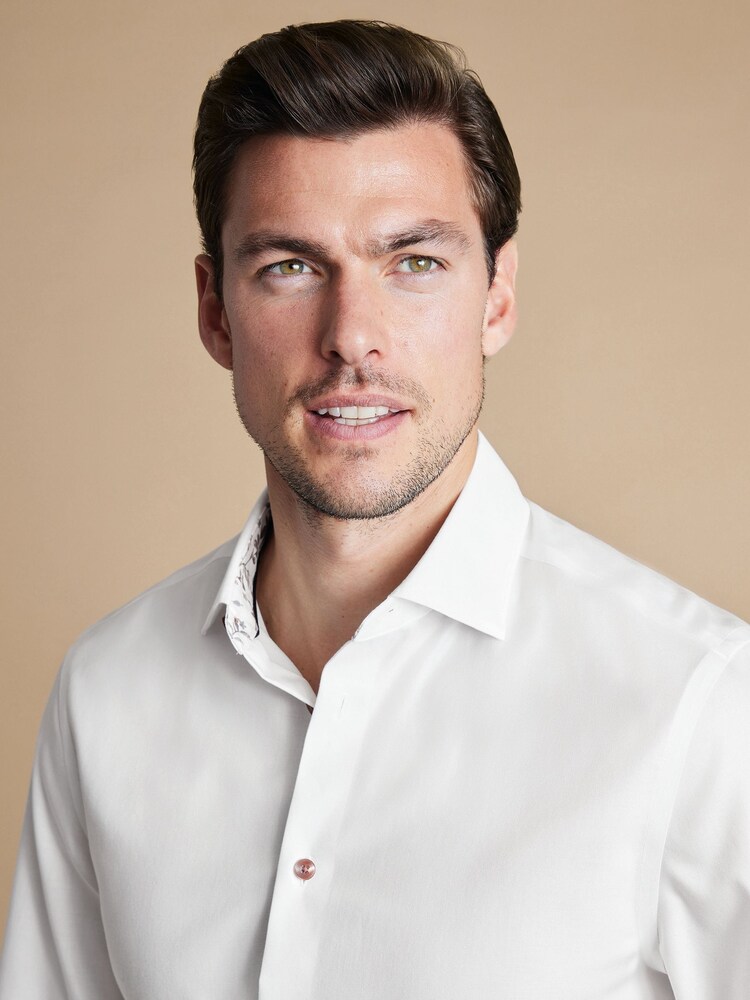 Charles Tyrwhitt White Slim Fit Non-Iron Twill Printed Trim 100% Cotton Shirt - Image 2 of 6 Charles Tyrwhitt White Slim Fit Non-Iron Twill Printed Trim 100% Cotton Shirt - Image 2 of 6