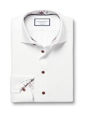 Charles Tyrwhitt White Slim Fit Non-Iron Twill Printed Trim 100% Cotton Shirt - Image 4 of 6